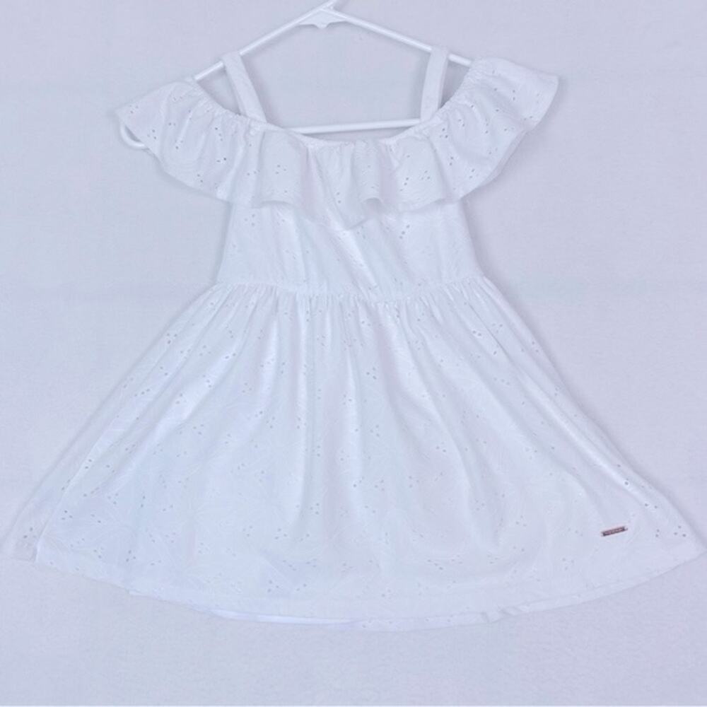 TAHARI Girls Dress 4 White Ruffle Neck Embroidered Eyelet Cottage-Core Sun Fun